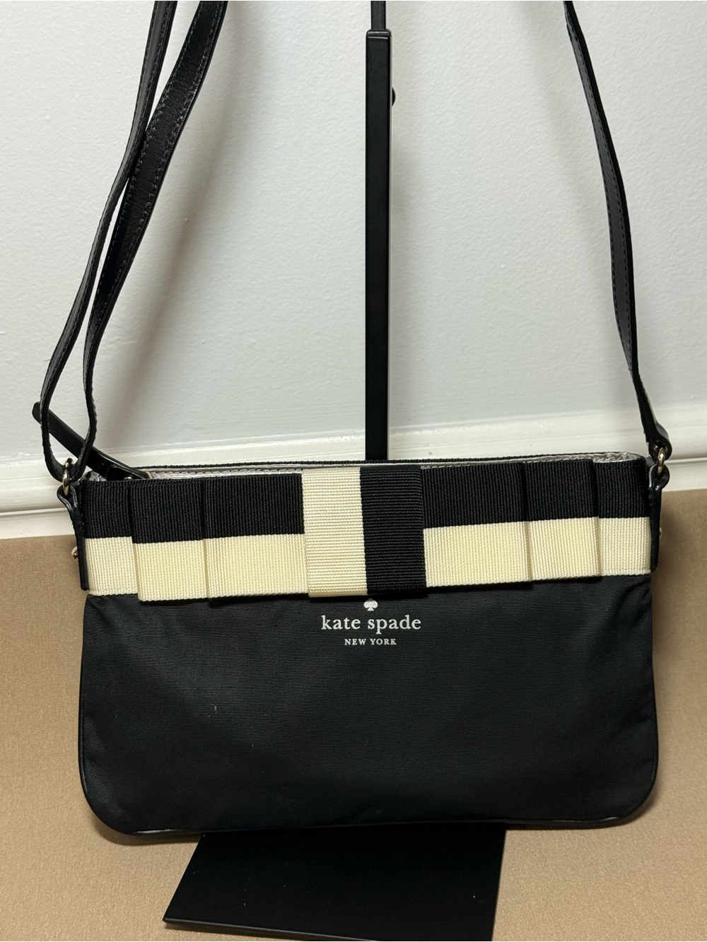 Kate Spade Barrow Street Tenley Nylon Bow Crossbody - Black/Cream